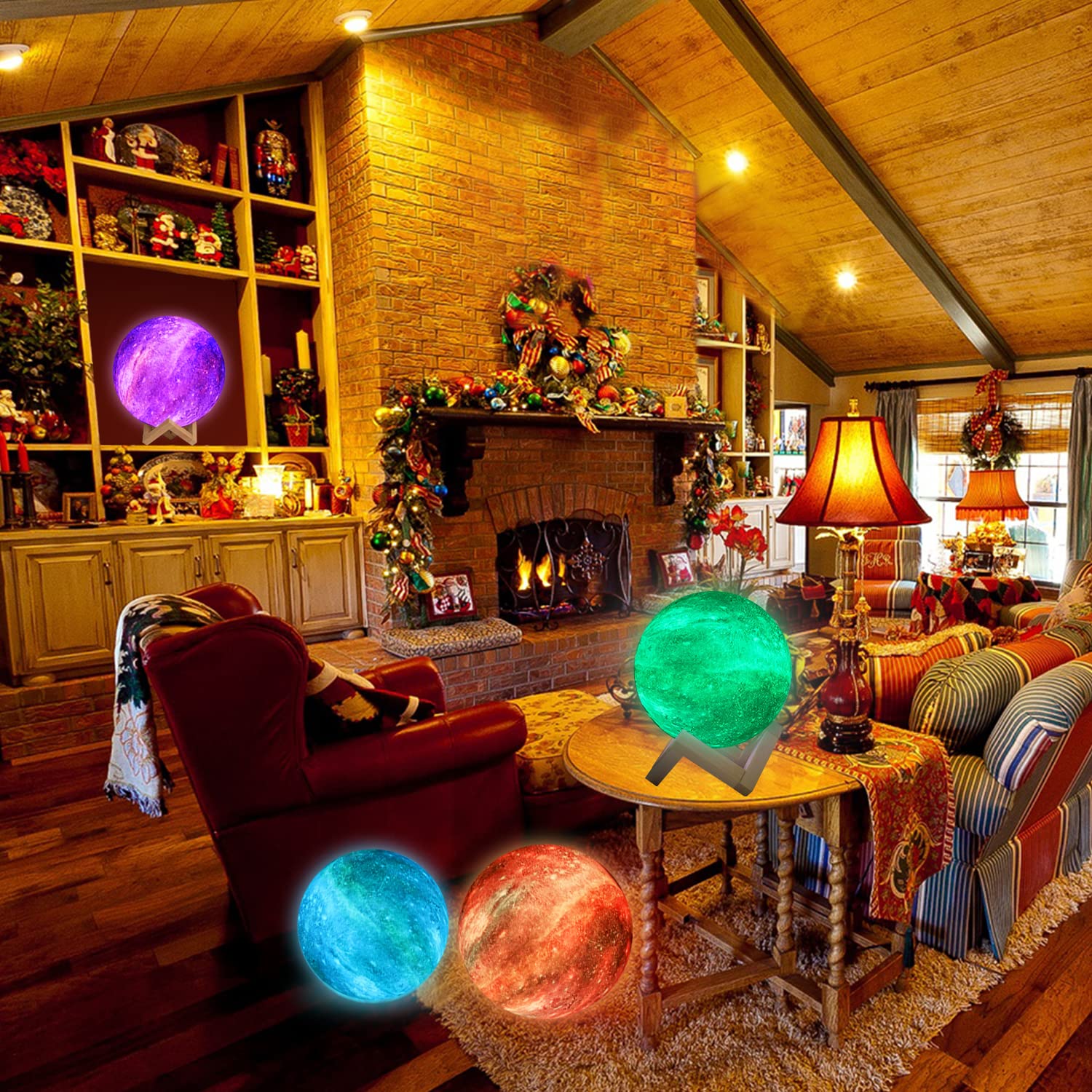 9.6-inch 3D moon night light with 16 colors, stand and remote