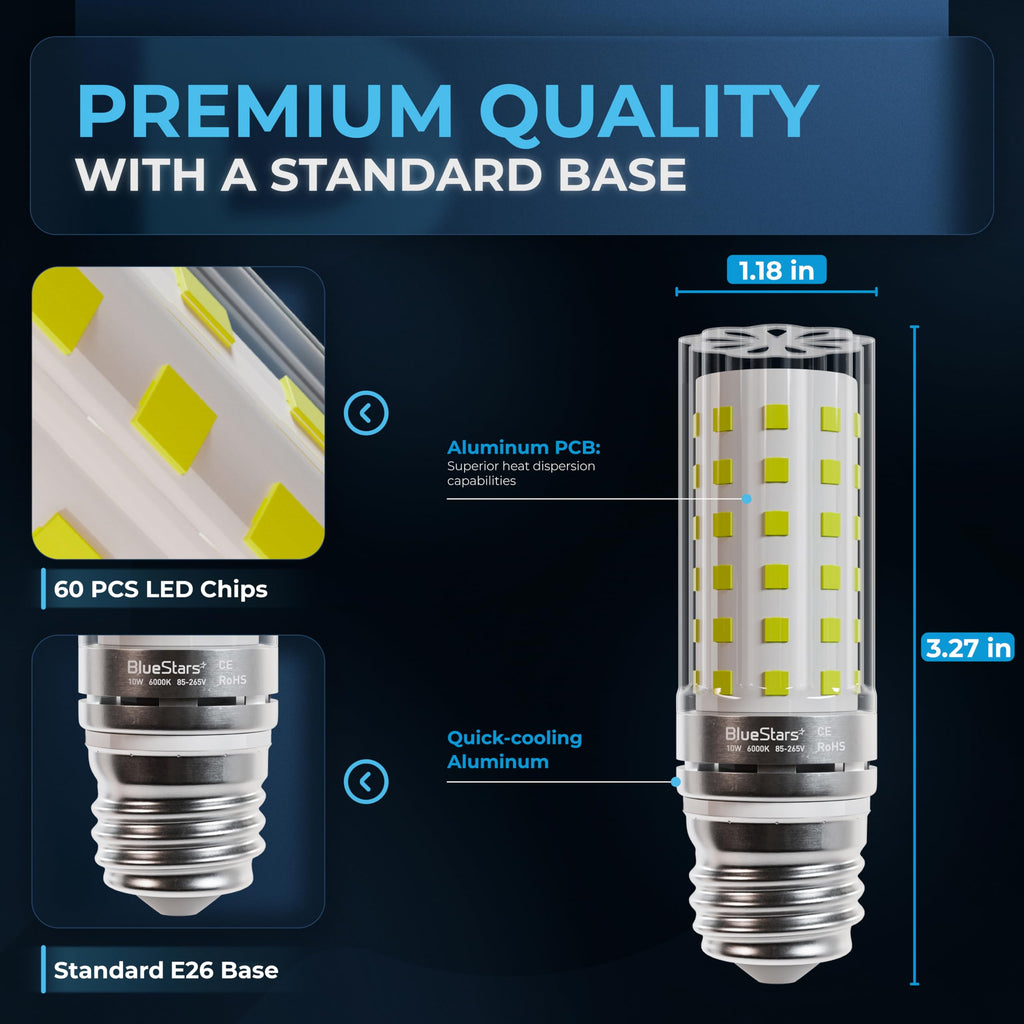 4-Pack LED Corn Bulbs 10W (100W Equivalent) – 1100 Lumens, 6000K Cool White, E26/E27 Base for Home & Commercial Use