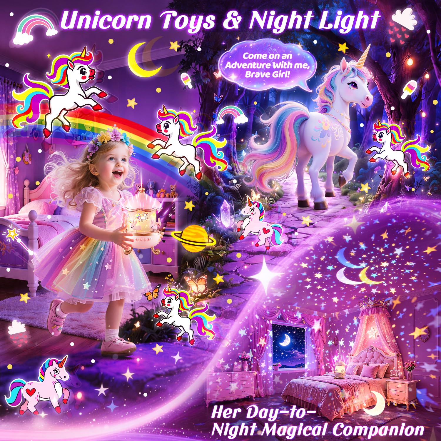 Unicorn star projector night light with sound machine for kids room
