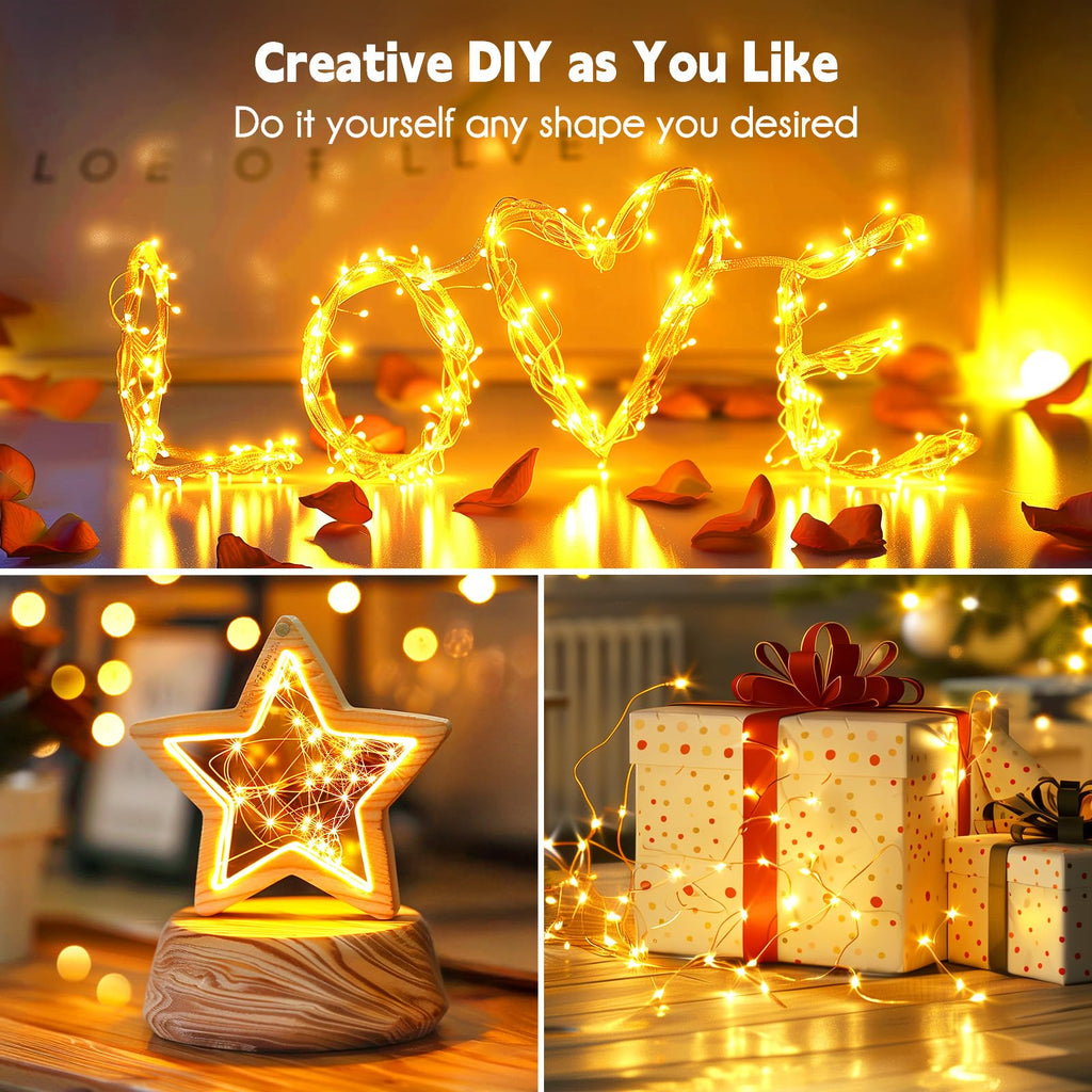 100 LED Fairy Lights Plug In – 33FT Waterproof Silver Wire, Adaptor Included, Warm White for Wedding & Garden Decoration