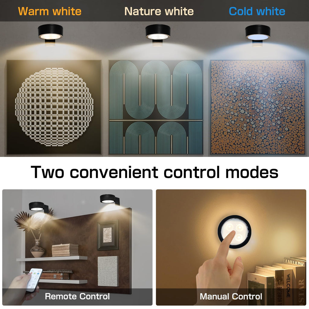 2-Pack Picture Lights Battery Operated – Wireless, Remote Control, Dimmable with Timer for Paintings & Art Display