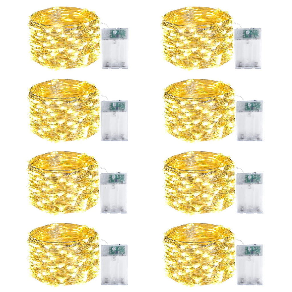 8-pack cuttable starry string lights, 16 ft 50 LED battery for decor