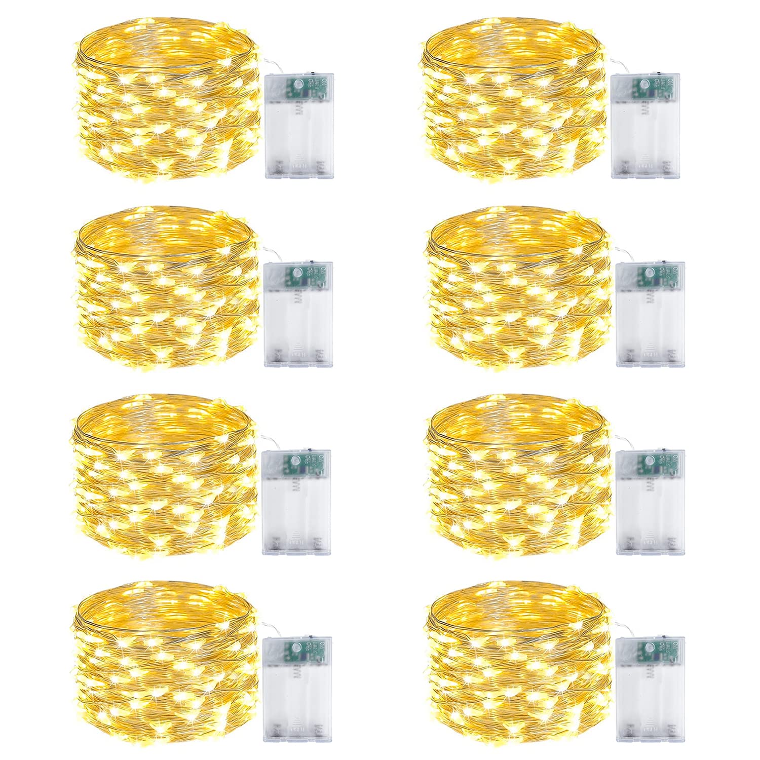 8-pack cuttable starry string lights, 16 ft 50 LED battery for decor