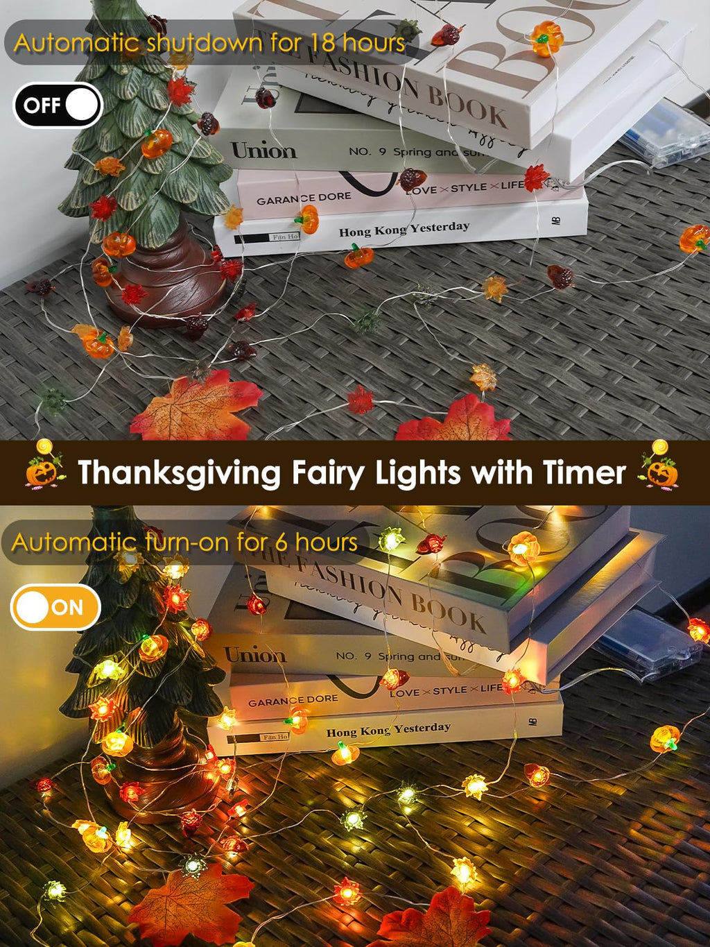 3D pumpkin and acorn fall string light, 30 LED, battery-powered