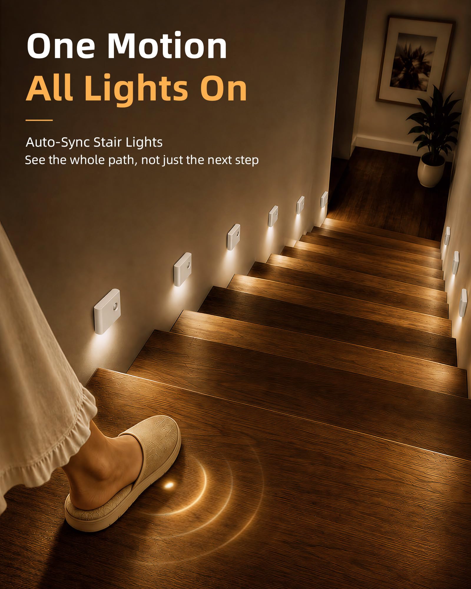 6-pack rechargeable motion sensor night lights for stairs and hallways