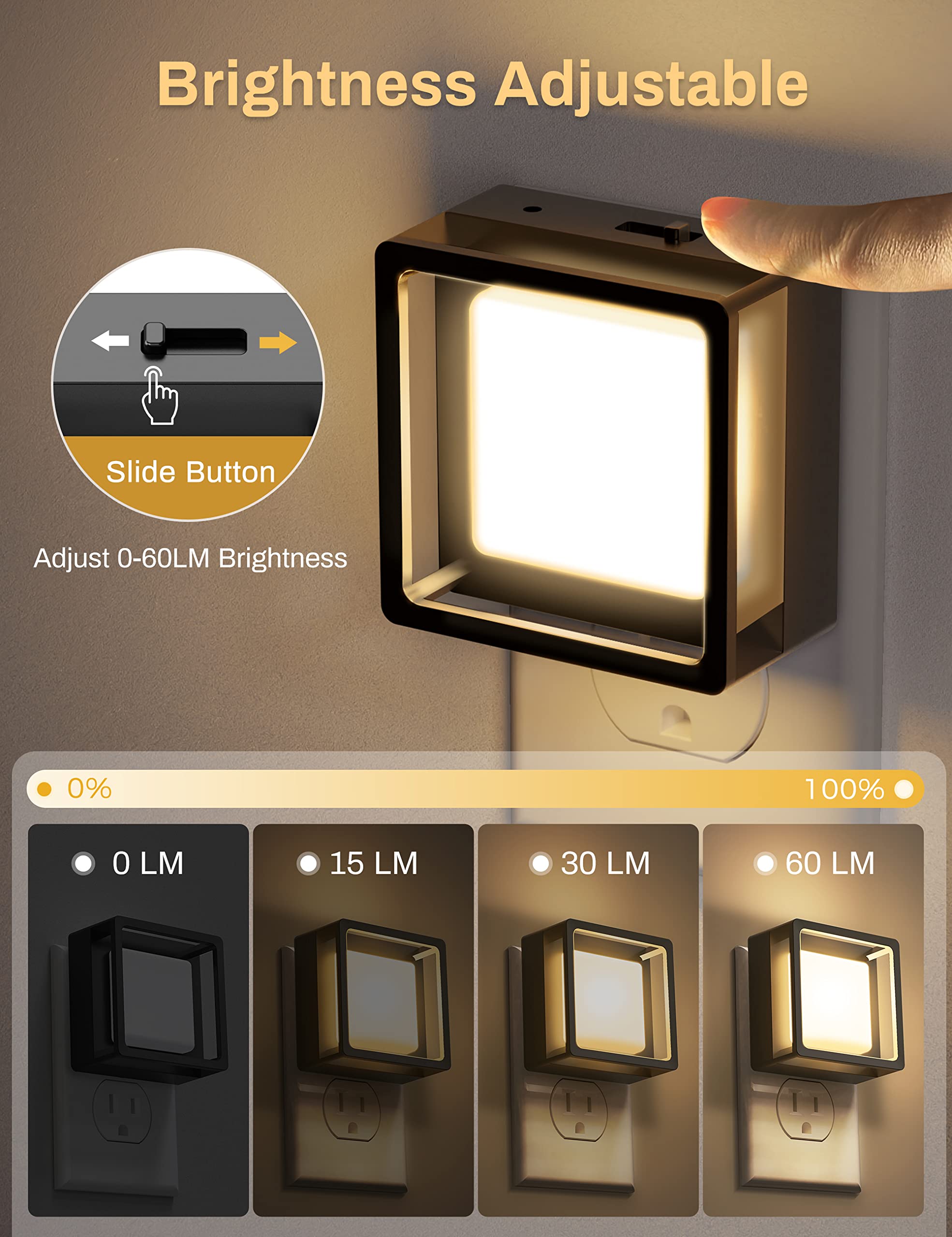 Dimmable plug-in LED night light with dusk-to-dawn sensor, 4-pack