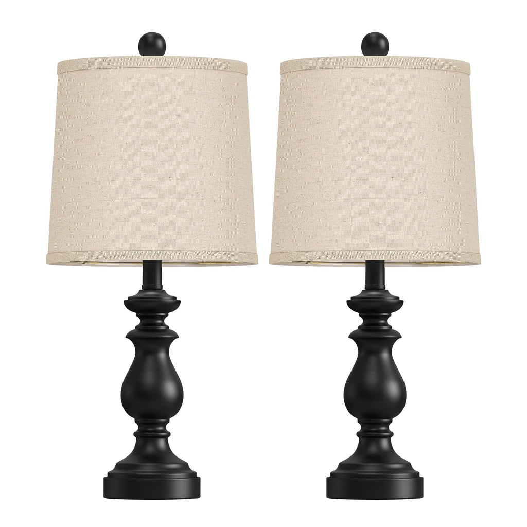 Farmhouse table lamp set of 2 for bedroom nightstands, 22-inch black