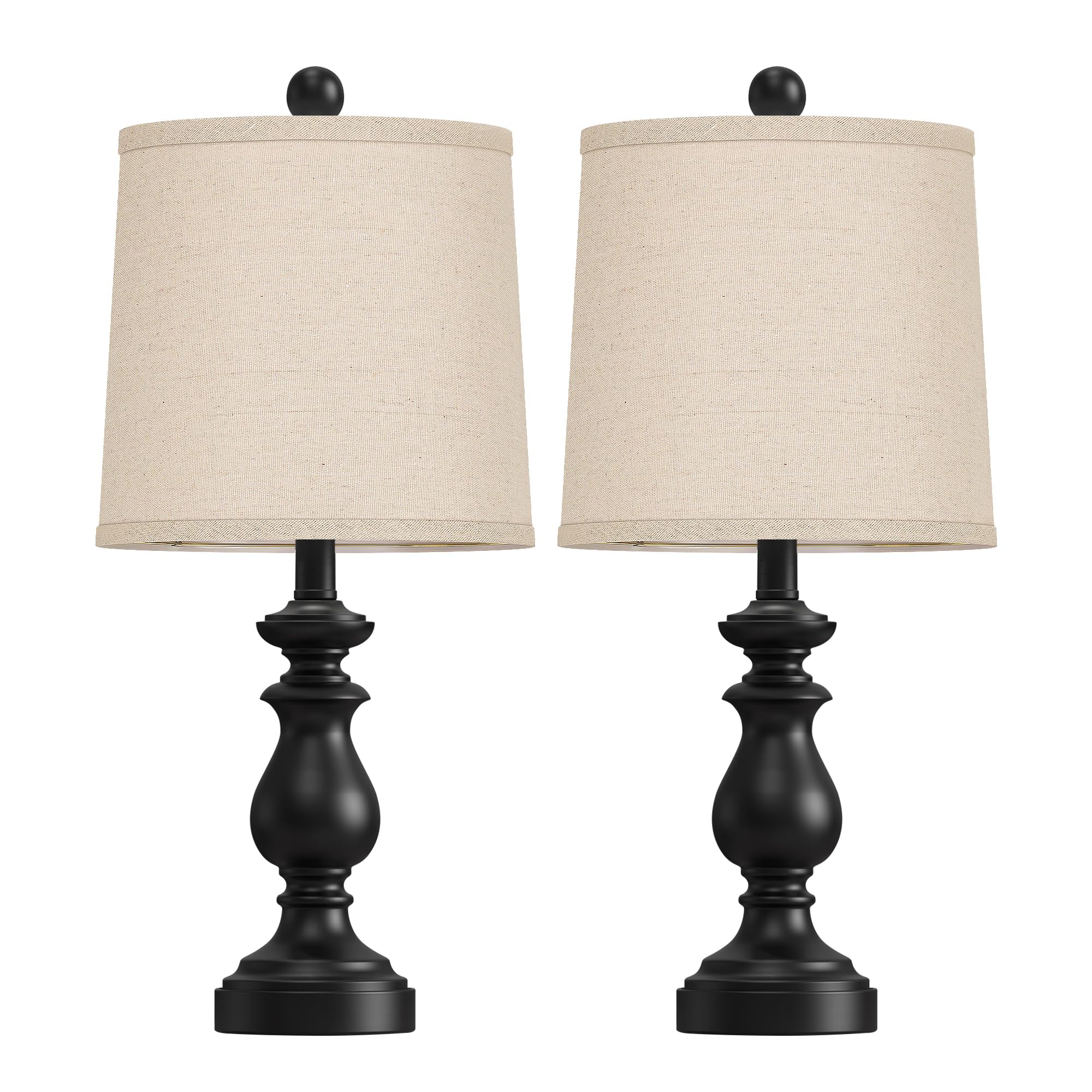 Farmhouse table lamp set of 2 for bedroom nightstands, 22-inch black