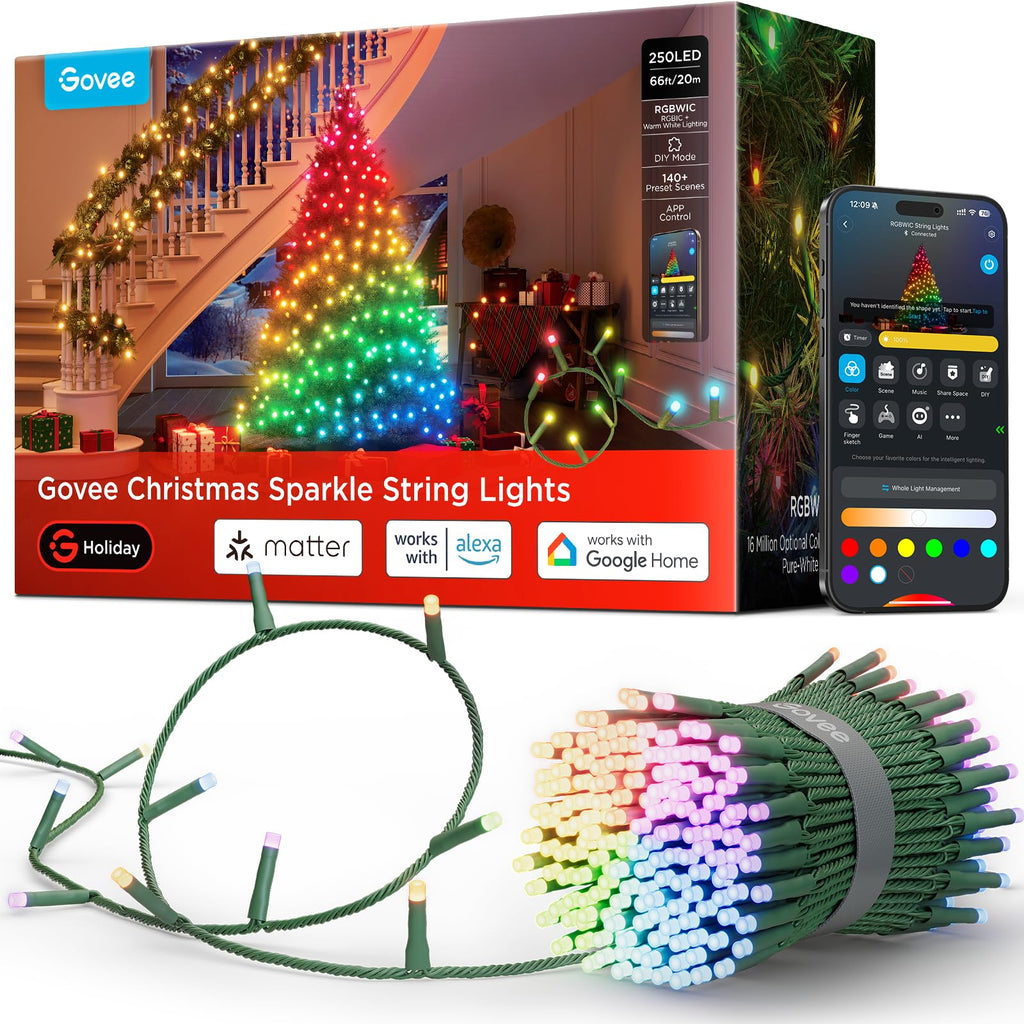 Sparkle RGBWIC string light, 66 ft, 250 LED, app-controlled