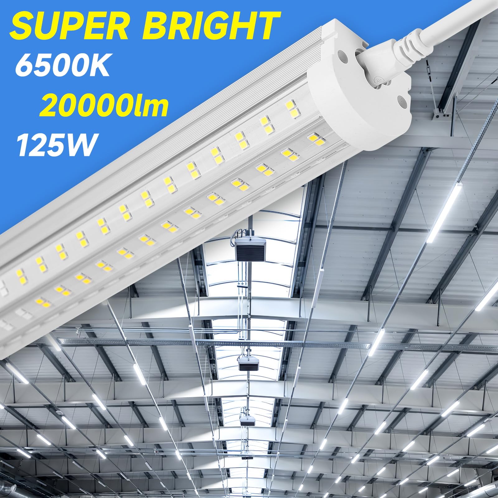 8-Pack 8FT LED Shop Lights U-Shape – 125W, 20000LM, 6500K Daylight White, Linkable for Garage & Workshop
