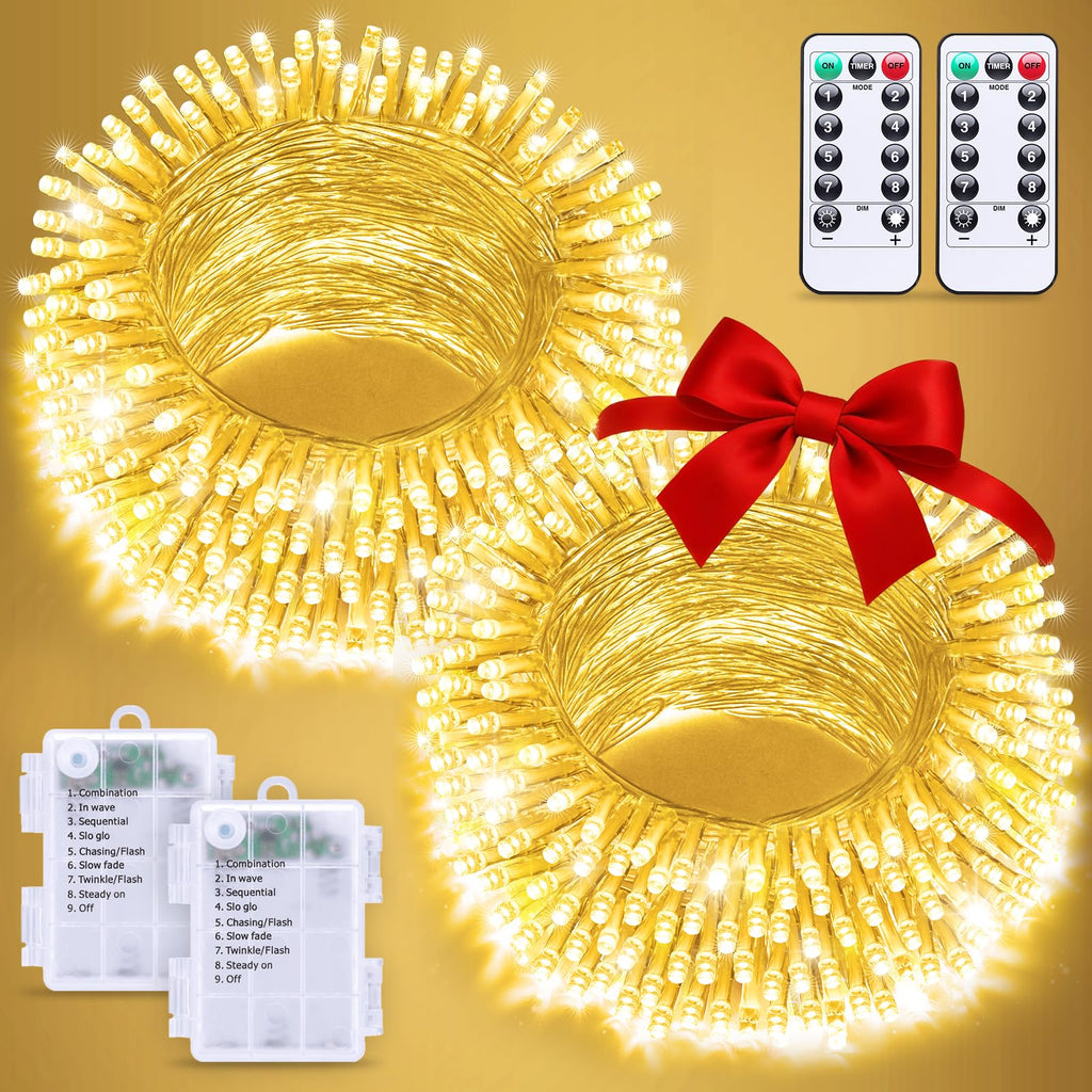2-pack battery-operated outdoor string lights, 66-ft warm white fairy lights