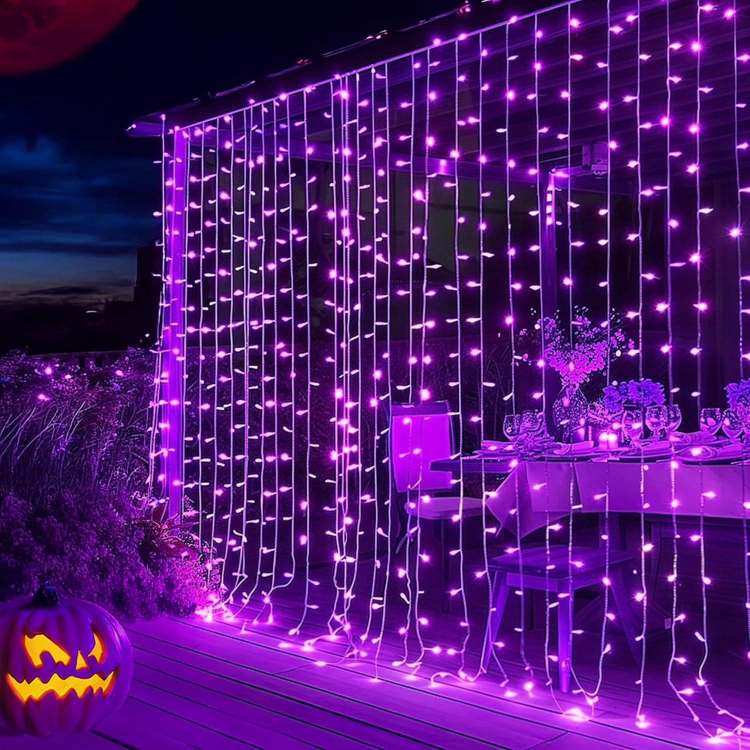 Purple curtain string light, 300 LED, 8 modes, waterproof