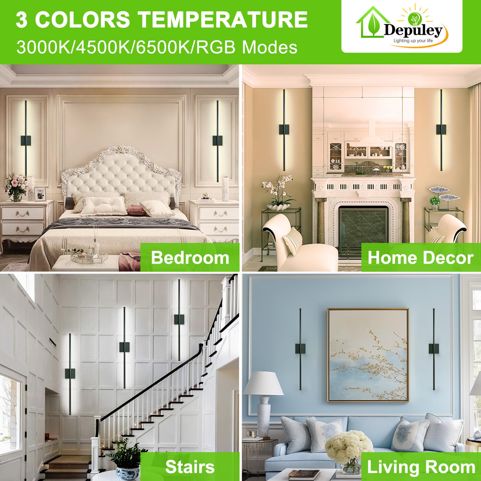 Set of 2 rechargeable wireless wall sconces, 15 colors for home decor