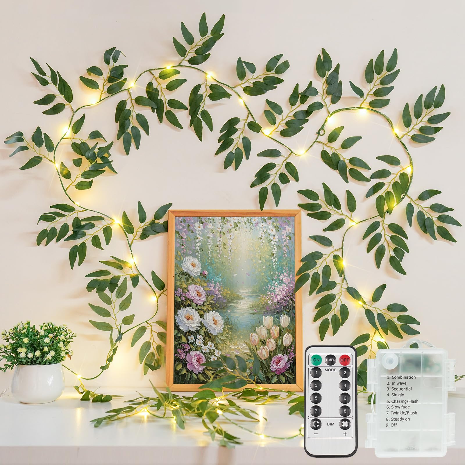 Willow vine string light, 40 warm white LEDs, battery-powered
