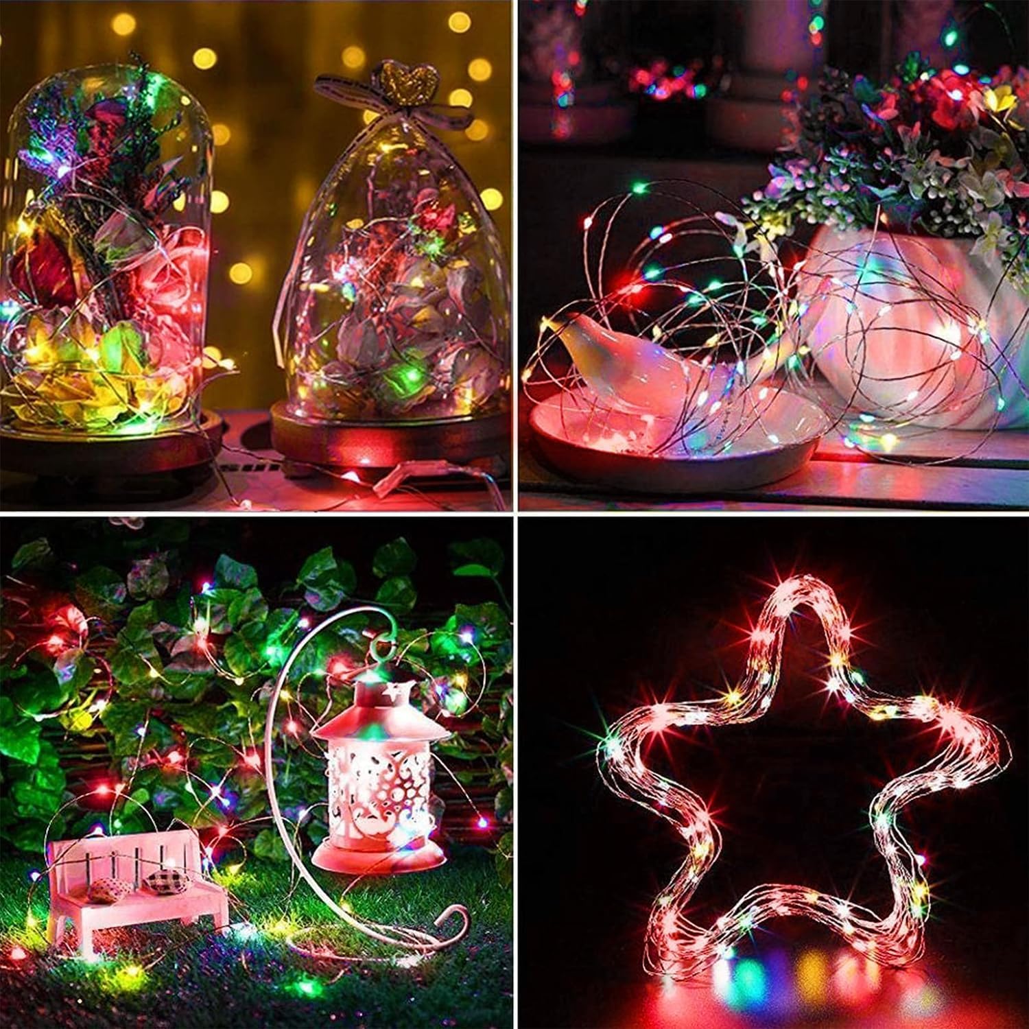 4-pack multicolor battery string lights, 16 ft 50 LED with timer