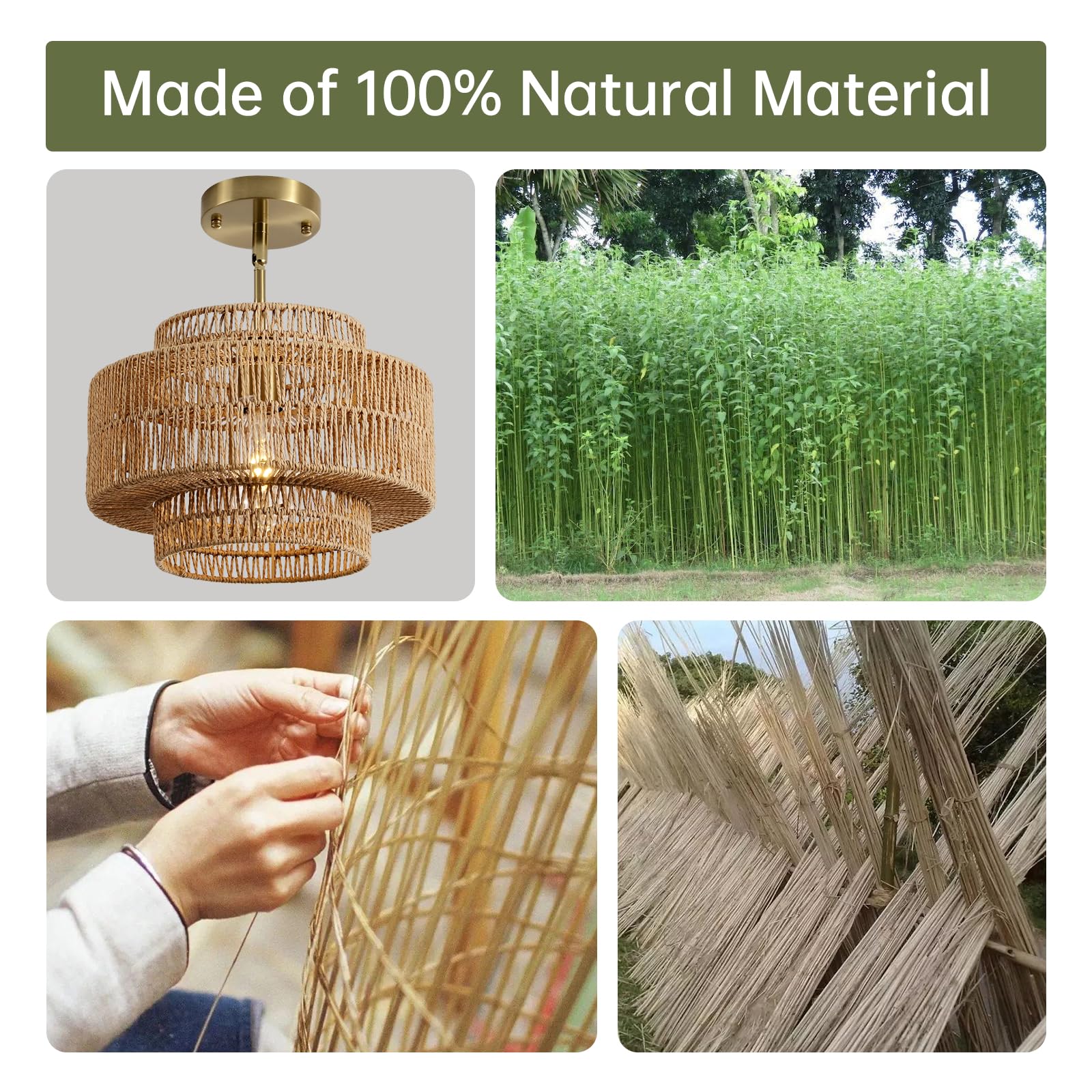 Hand-Woven Rattan Pendant Light, Boho Fixture for Farmhouse Decor