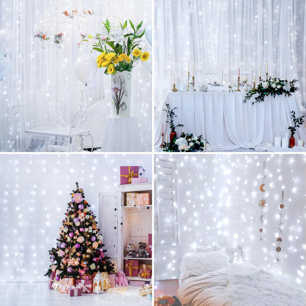 White curtain string light, 200 LED, USB plug-in with timer