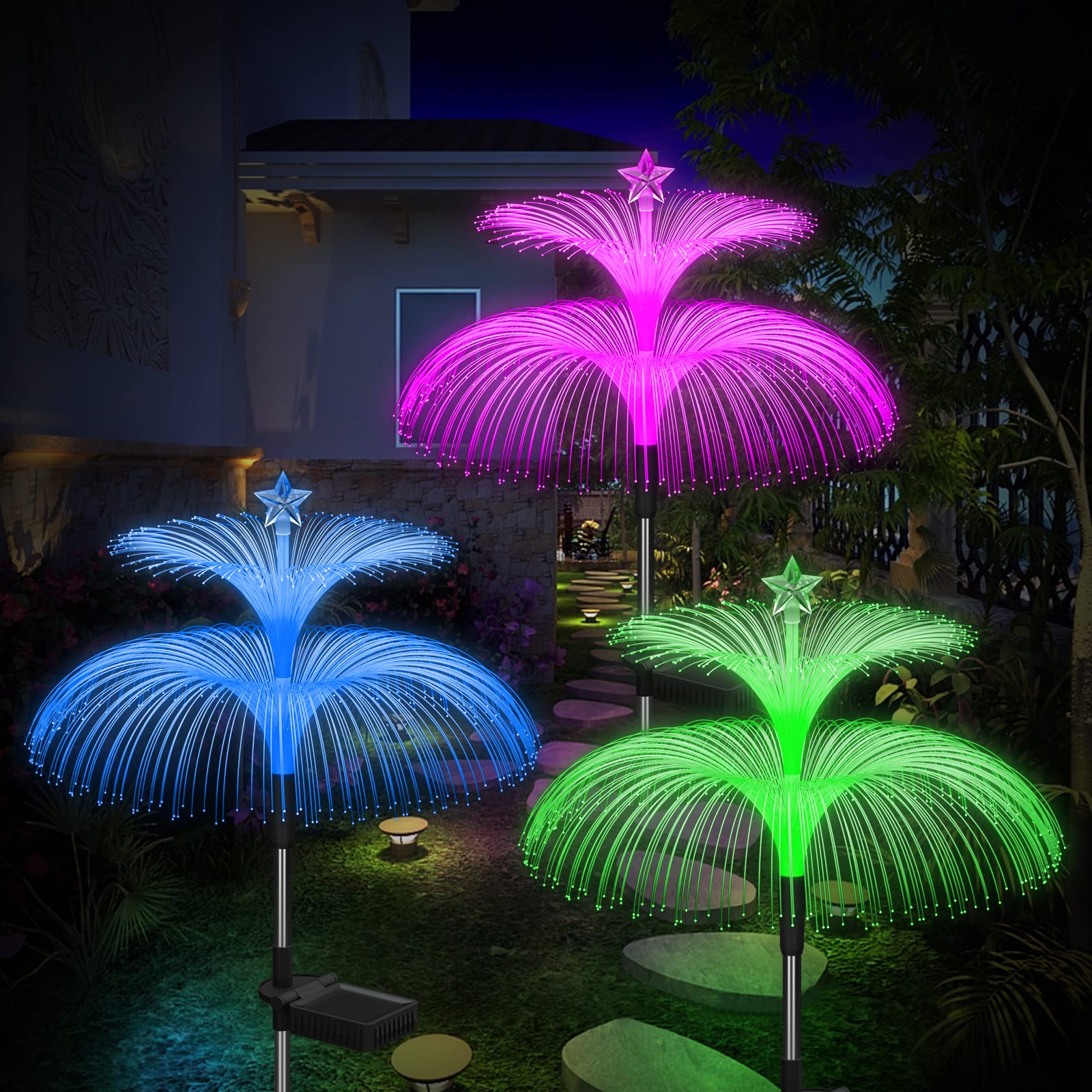 Solar-powered outdoor string light, 3-pack color-changing waterproof garden decor