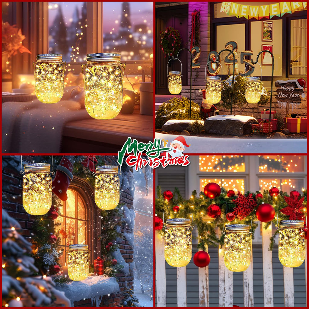 Solar LED string light with mason jar lid hangers, outdoor, 12-pack