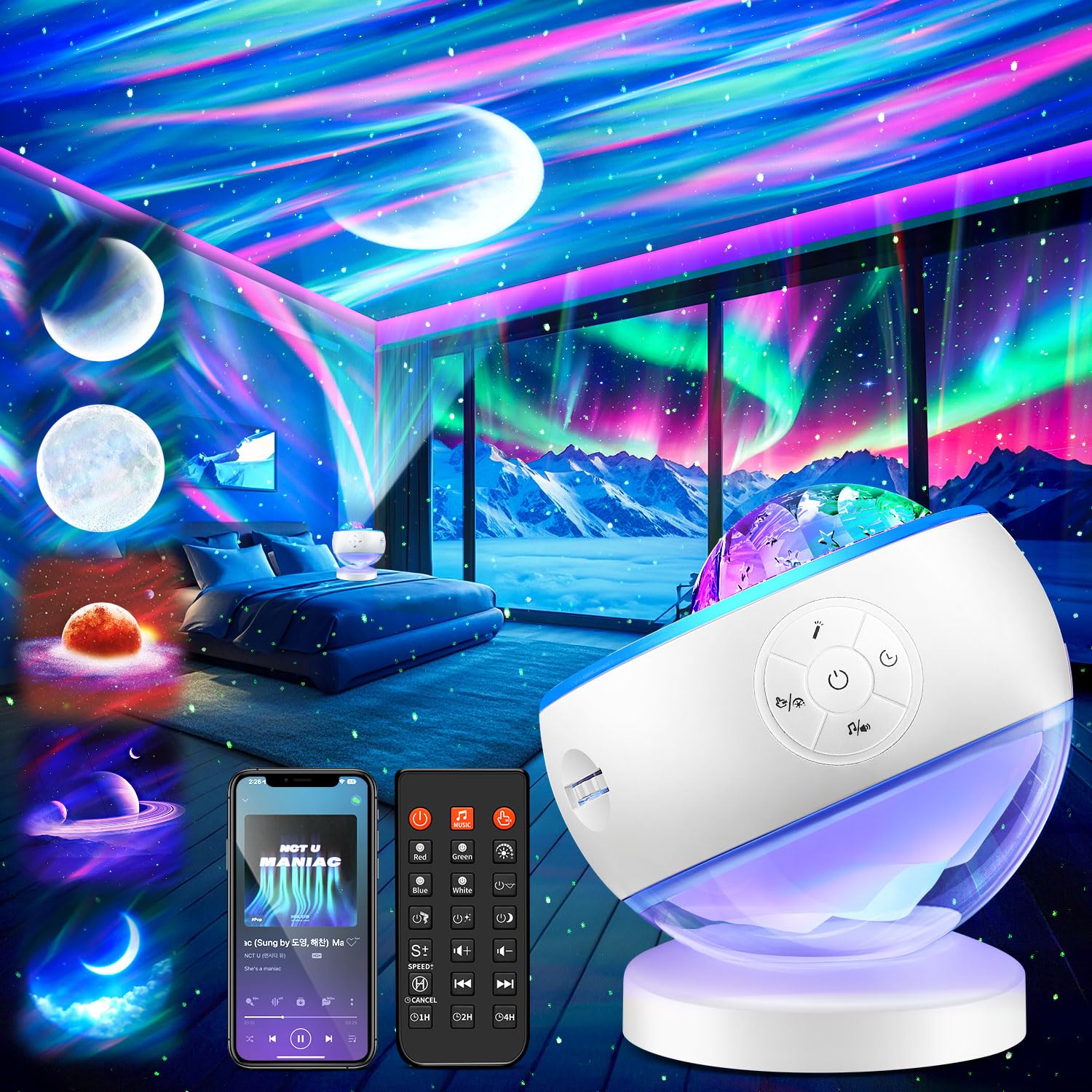 Northern lights aurora projector night light with white noise