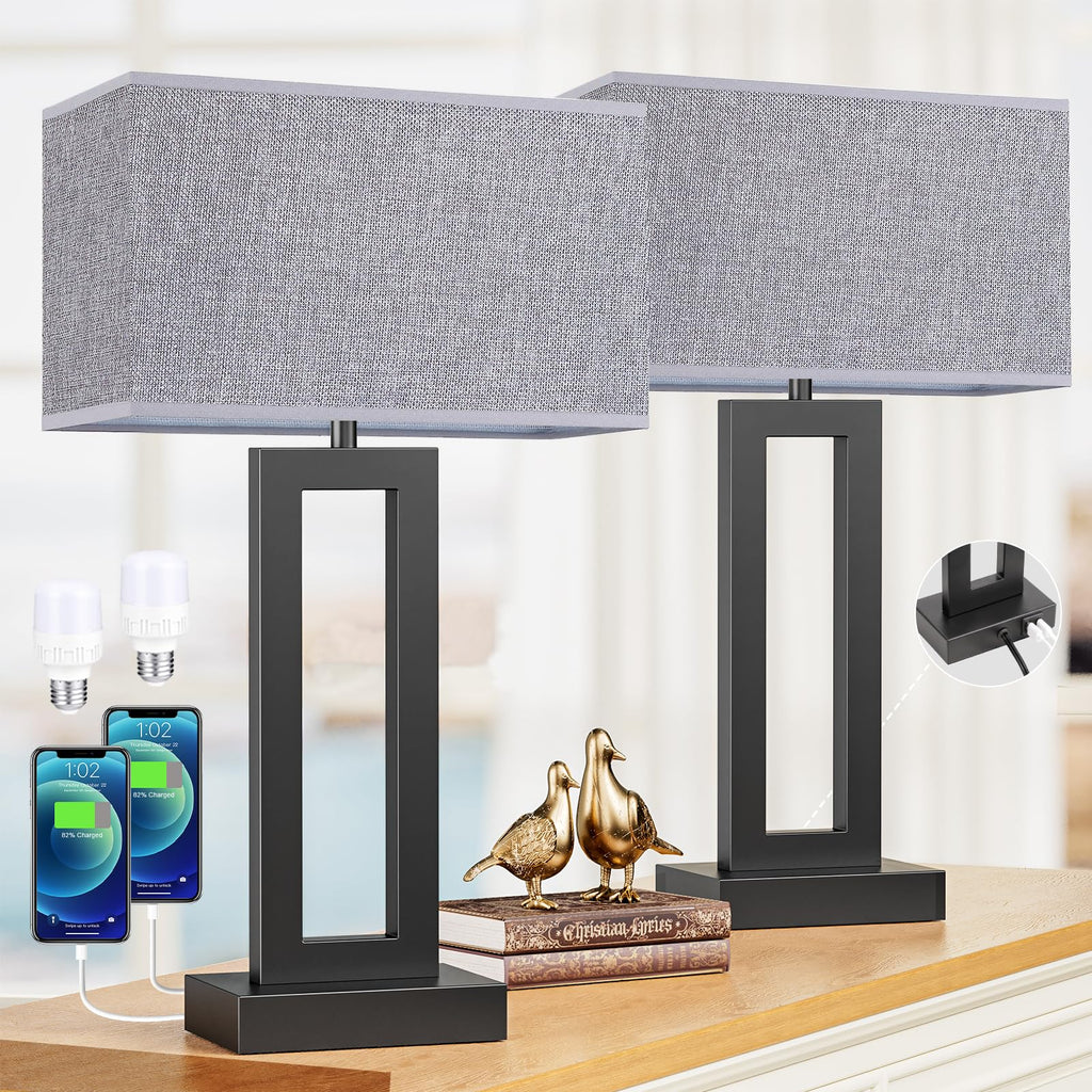 22-inch touch control bedside table lamp set of 2 with USB charging