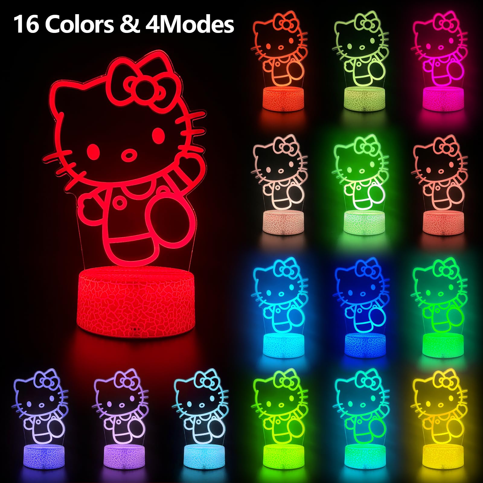 Cat-shaped night light with 16 colors, remote, and timer