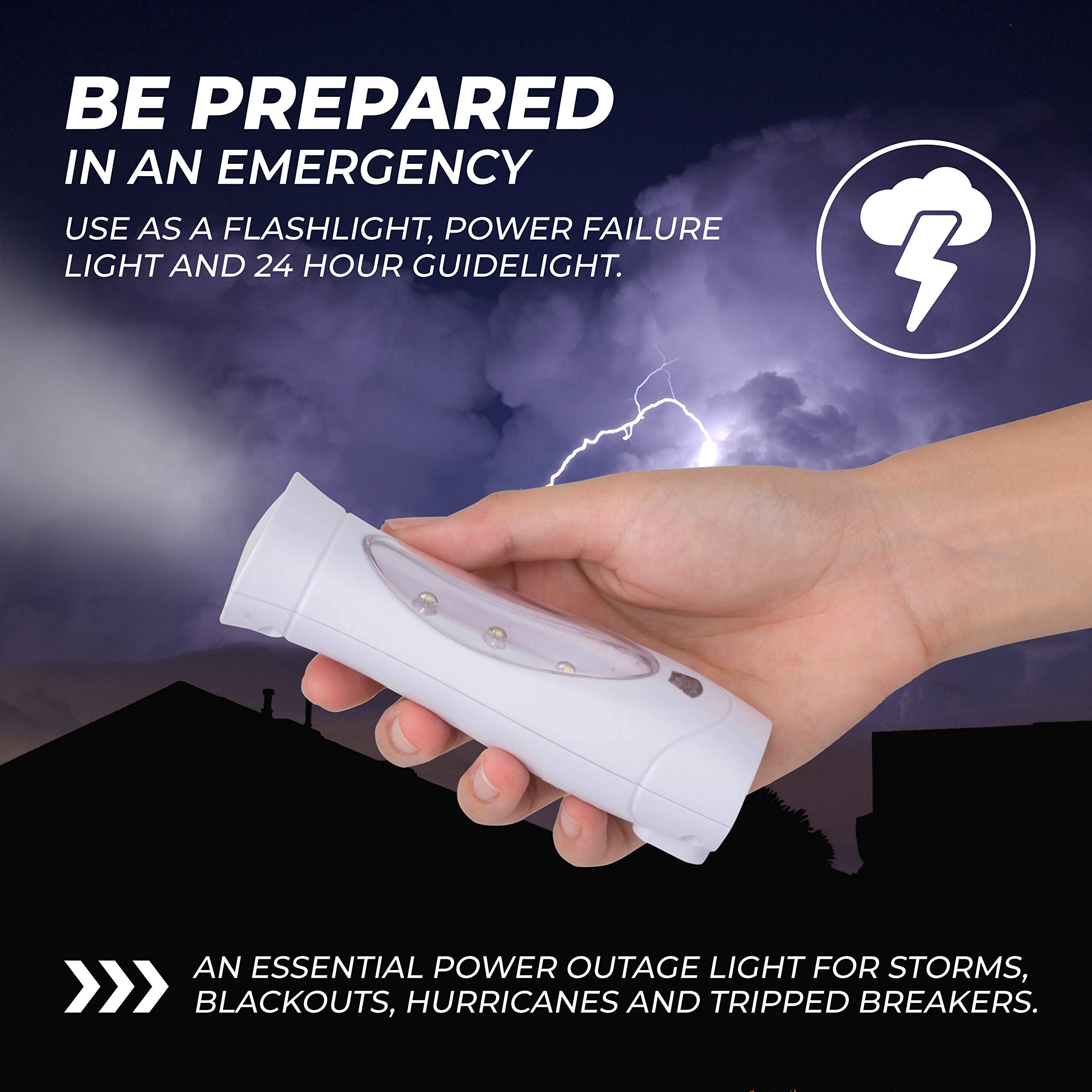 AMERELLE LED Emergency Light Triple Function – Rechargeable, Plug-In Flashlight Combo, Power Failure Ready for Home & Storm Backup
