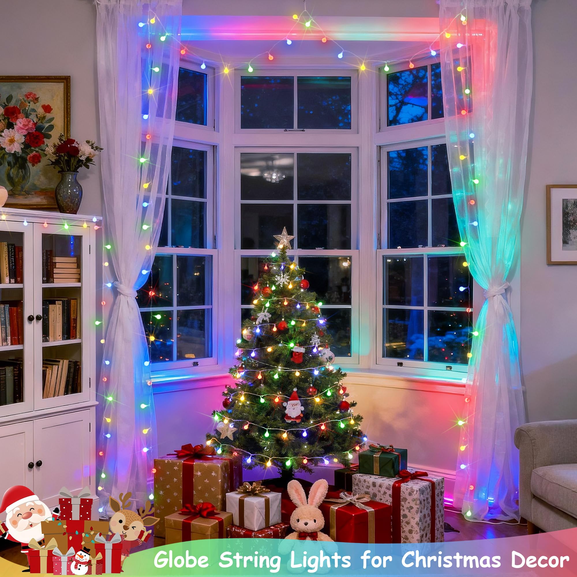 Multicolor globe string light, 33 ft, 100 LED, connectable