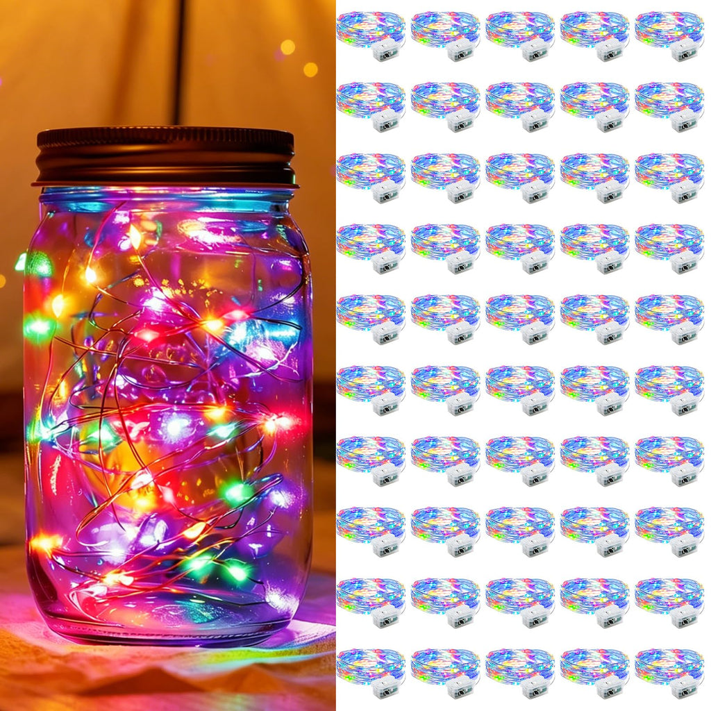 50-Pack Multicolor LED String Light Set, 7Ft Waterproof Twinkle Firefly