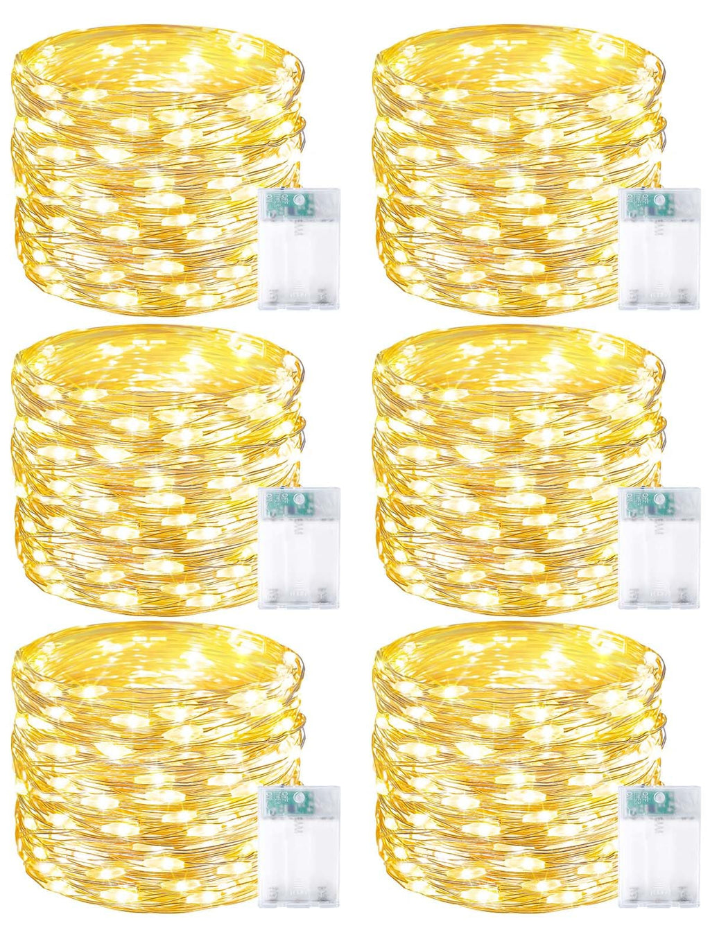 6-pack cuttable battery string lights, 20 ft 60 LED each with timer