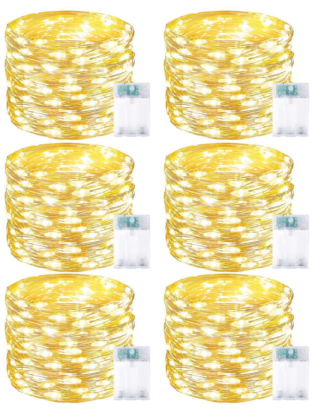 6-pack cuttable battery string lights, 20 ft 60 LED each with timer