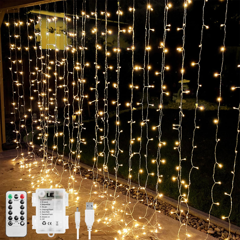 10x10 ft curtain string light, 300 LED, battery and USB powered