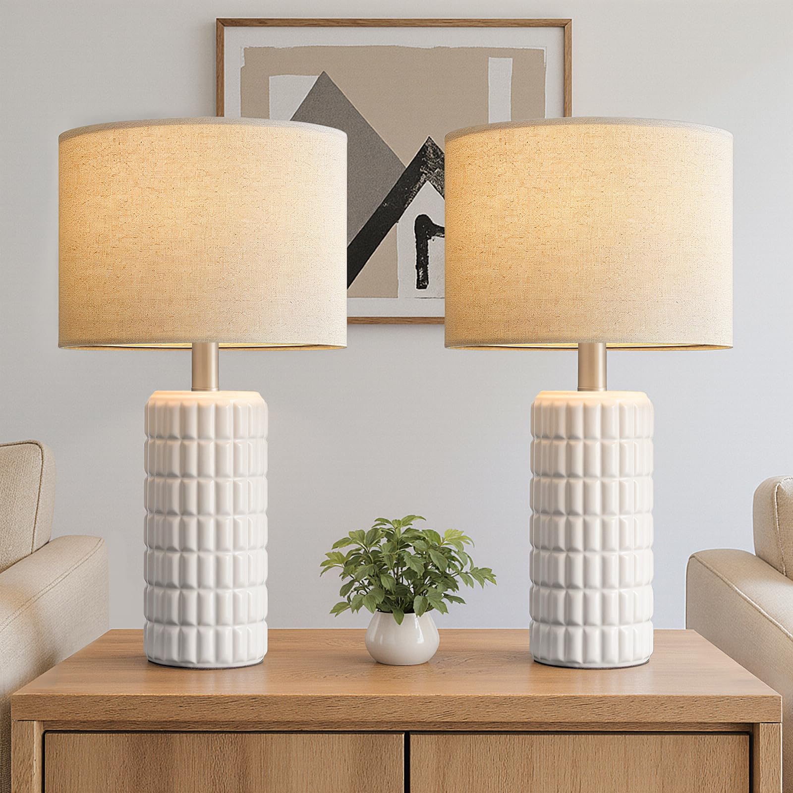 Set of 2 farmhouse ceramic table lamps for bedside decor