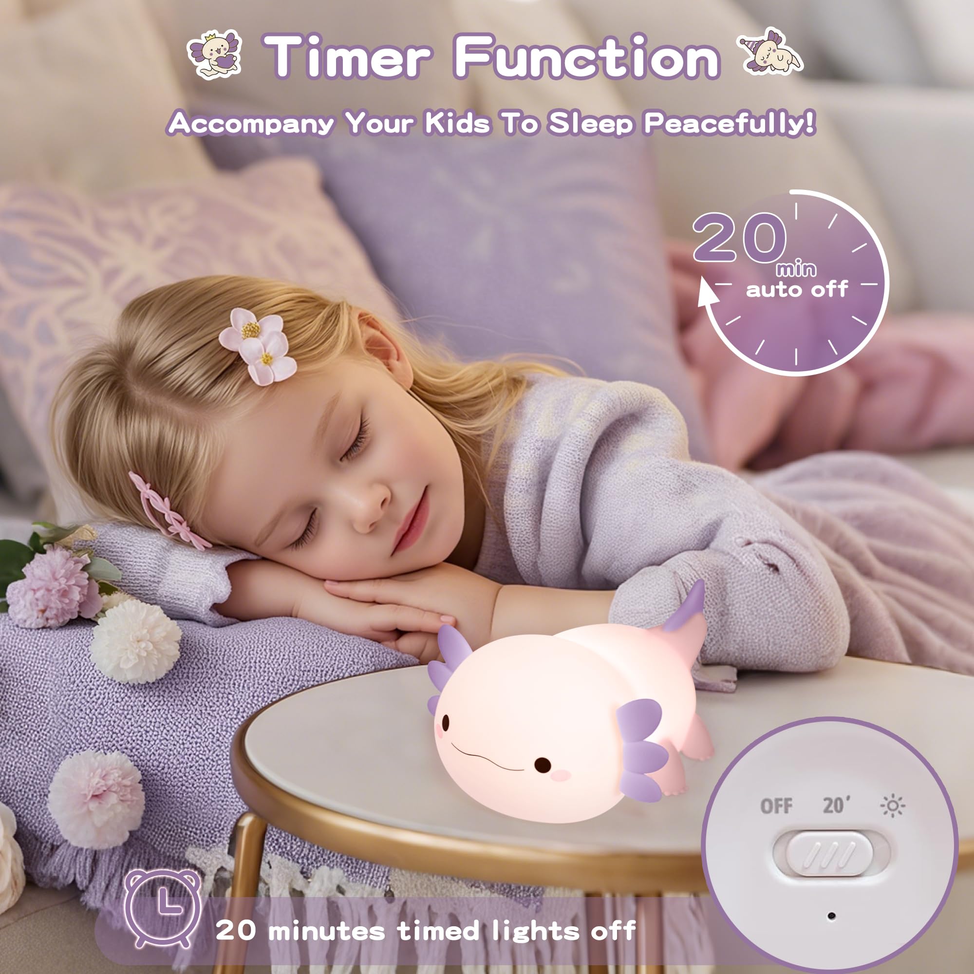 Silicone axolotl night light with soft-touch design for kids