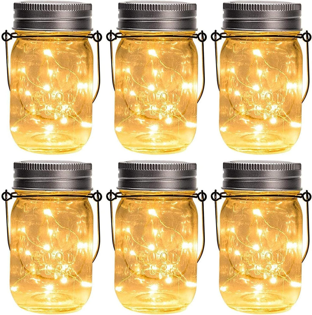 6-pack hanging mason jar solar string lights for outdoor patio and garden