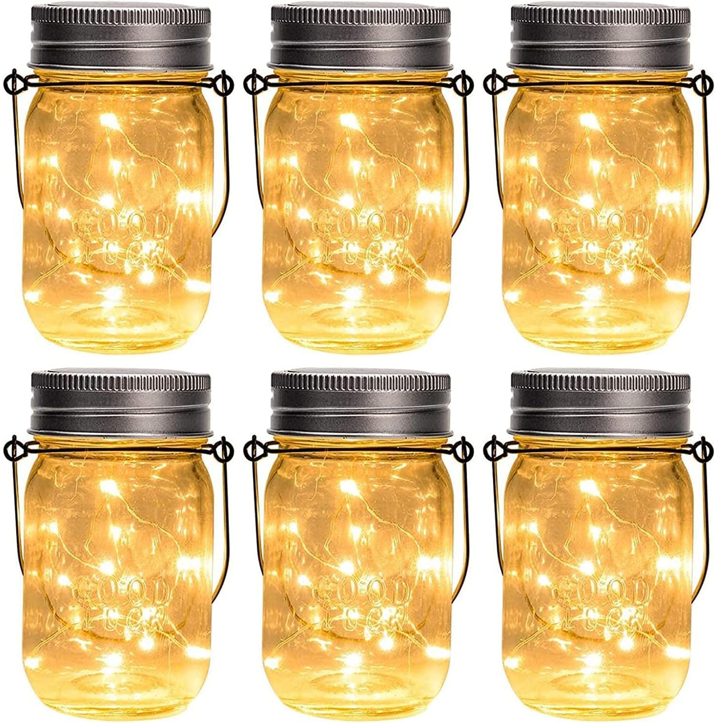 6-pack hanging mason jar solar string lights for outdoor patio and garden
