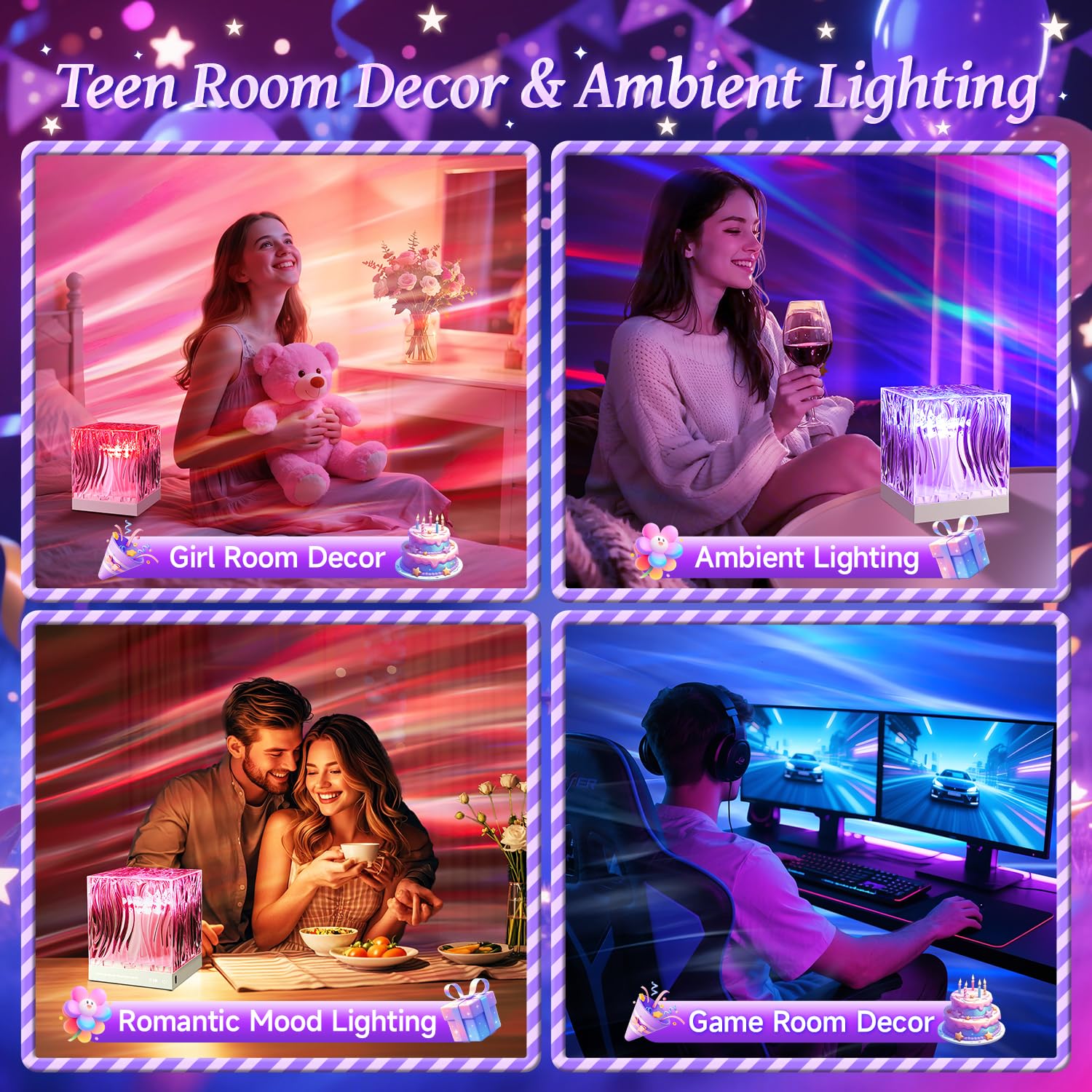 Northern lights aurora projector night light with 18-color sunset lamp effect