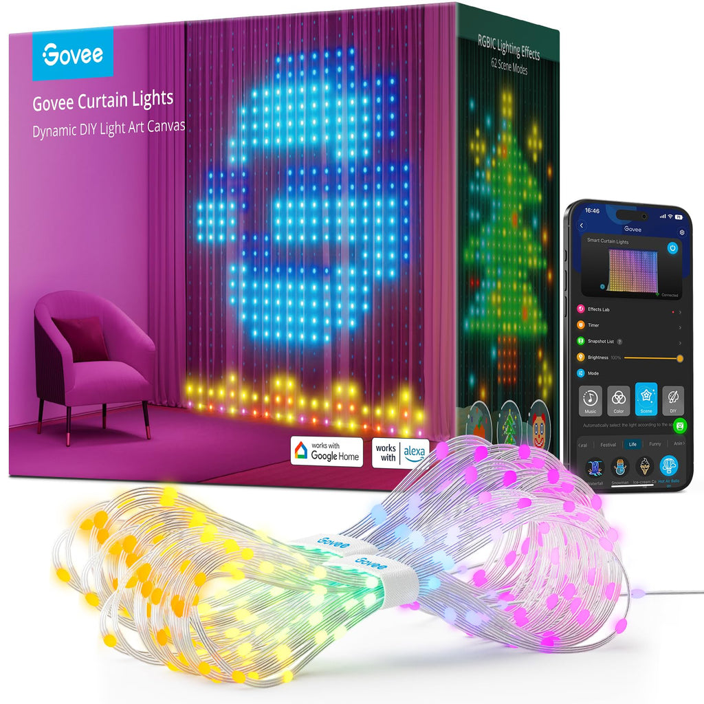 Smart RGBIC curtain string light, 520 LEDs, IP65 waterproof