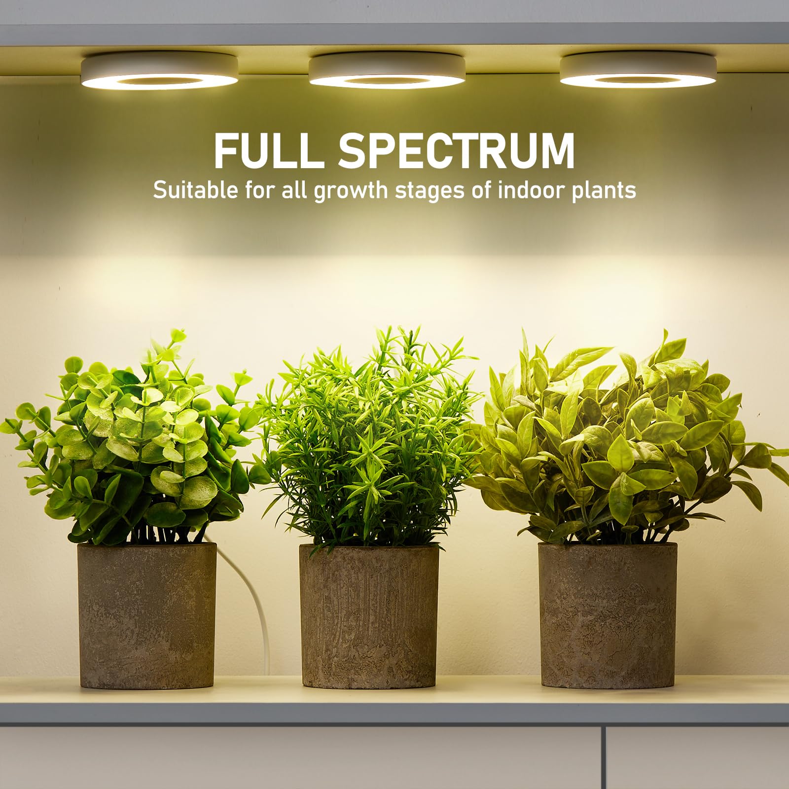 48 LED Ceiling Grow Light – Full Spectrum, Timer 4/8/12 Hrs, 10-Level Dimmable for Indoor Plants & Small Plant Shelves