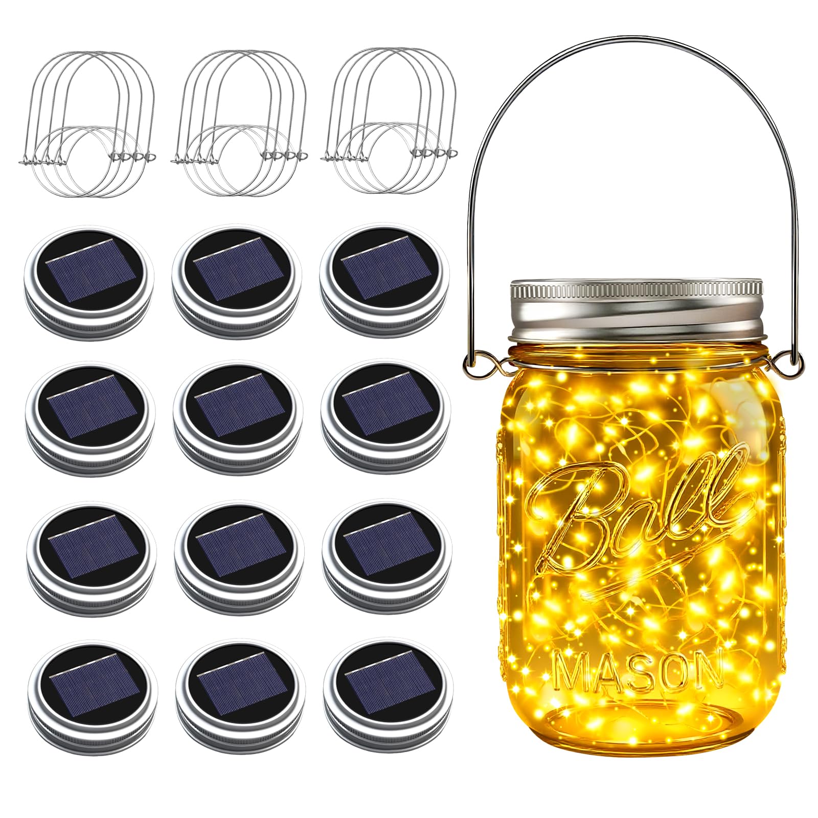 Firefly-style solar string light for mason jar lids, outdoor, 12-pack