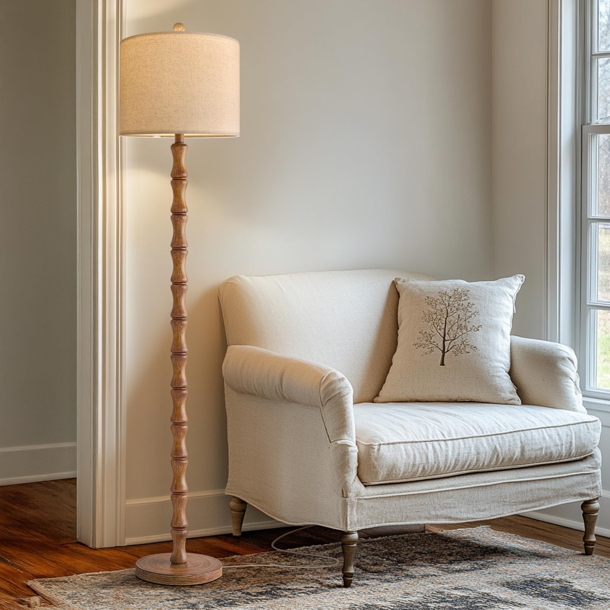62-inch rustic farmhouse resin floor lamp with rotary switch
