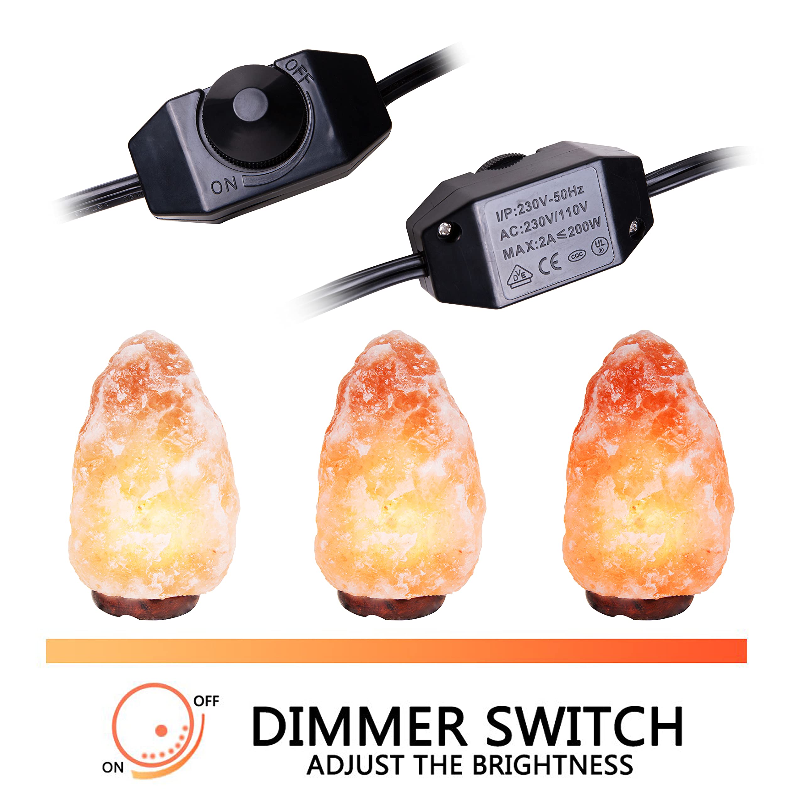 6-Pack Salt Lamp Replacement Cord with Dimmer Switch – 5FT E12 Halogen Bulbs, Copper Wire Base Assembly for Himalayan Crystal Lamps