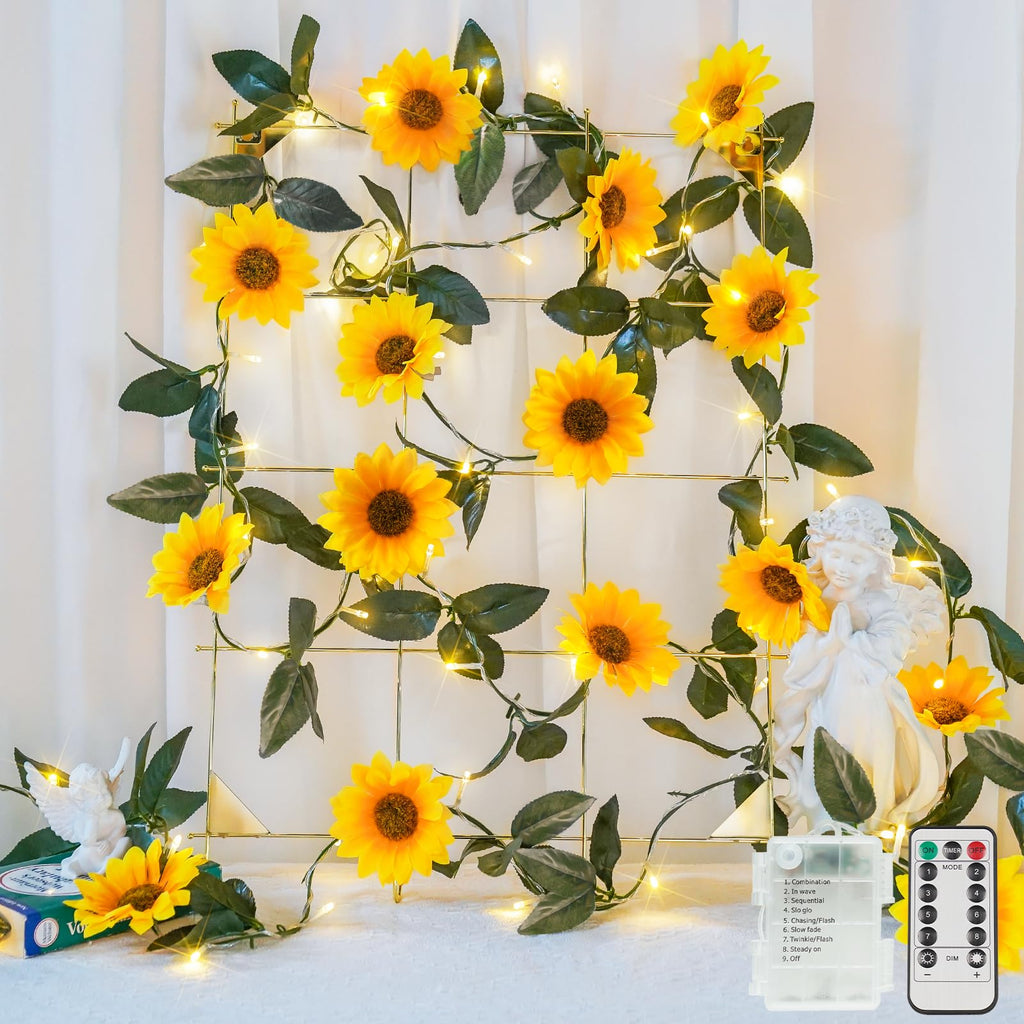 Sunflower garland string light, 60 warm white LEDs, hanging vine