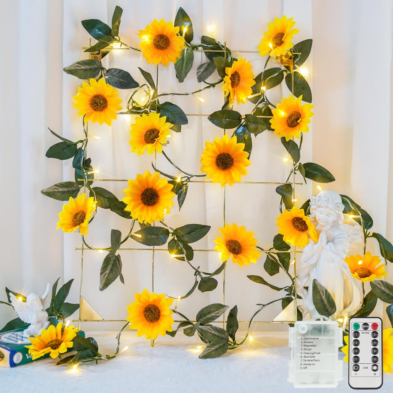 Sunflower garland string light, 60 warm white LEDs, hanging vine