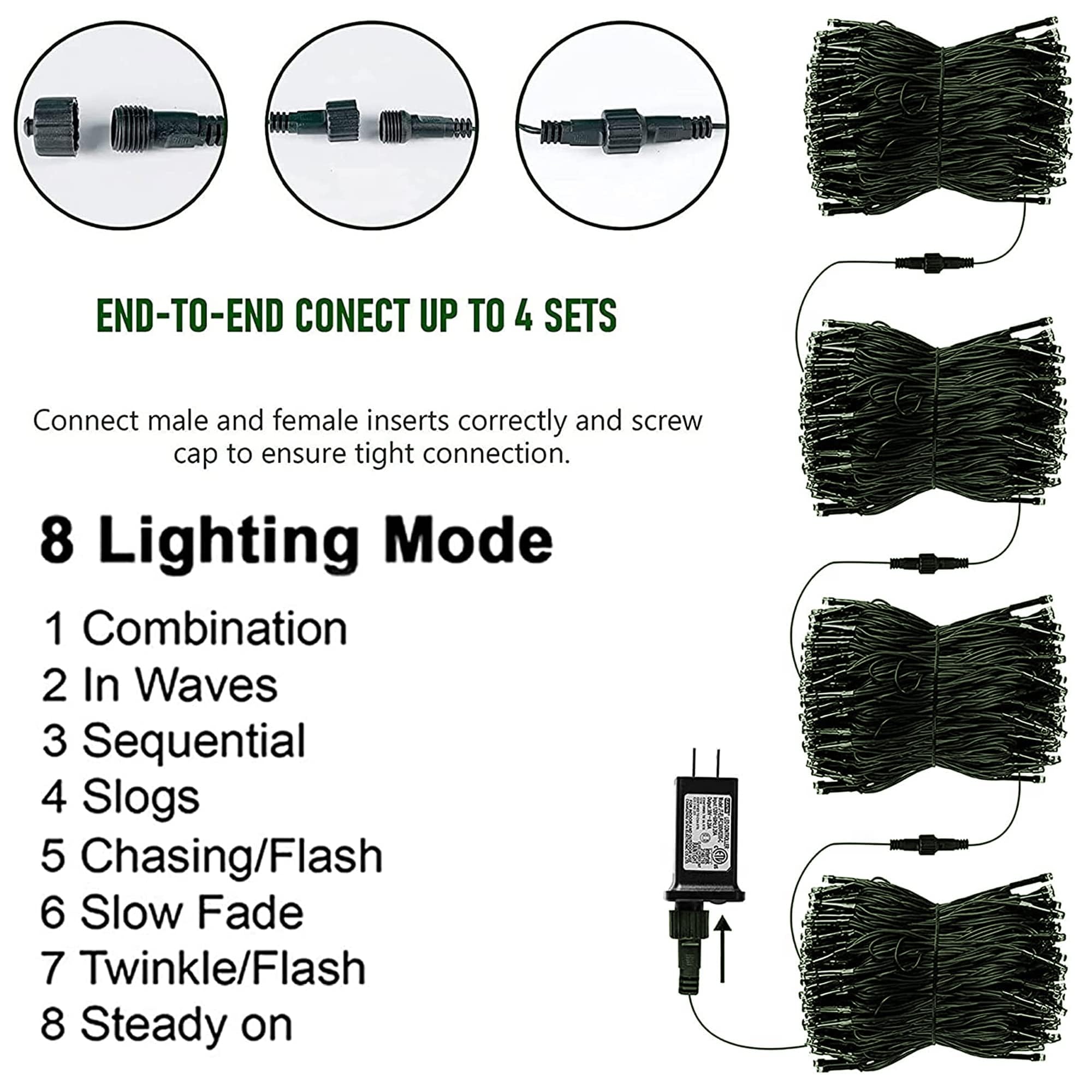 66-ft 200-LED multicolor outdoor Christmas string lights with 8 modes