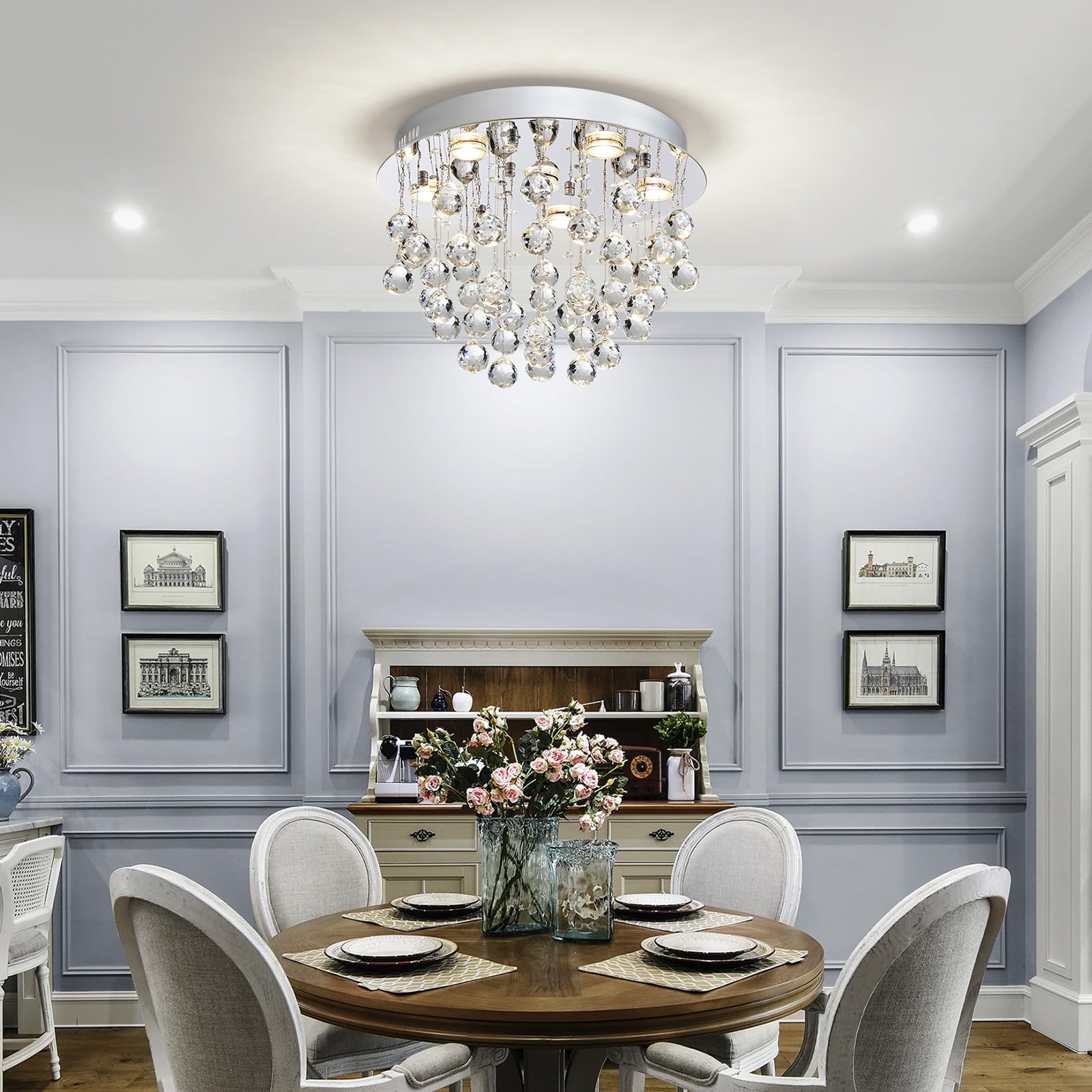 K9 Crystal 6-Light Flush Mount Raindrop Chandelier for Decor