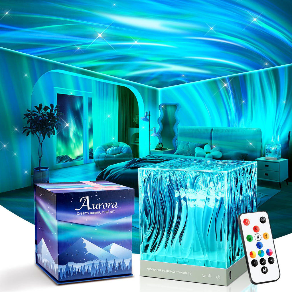 Northern lights aurora projector night light with 18-color sunset lamp effect