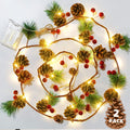 2-pack pine cone & berry garland string lights, 13 ft 40 LED battery