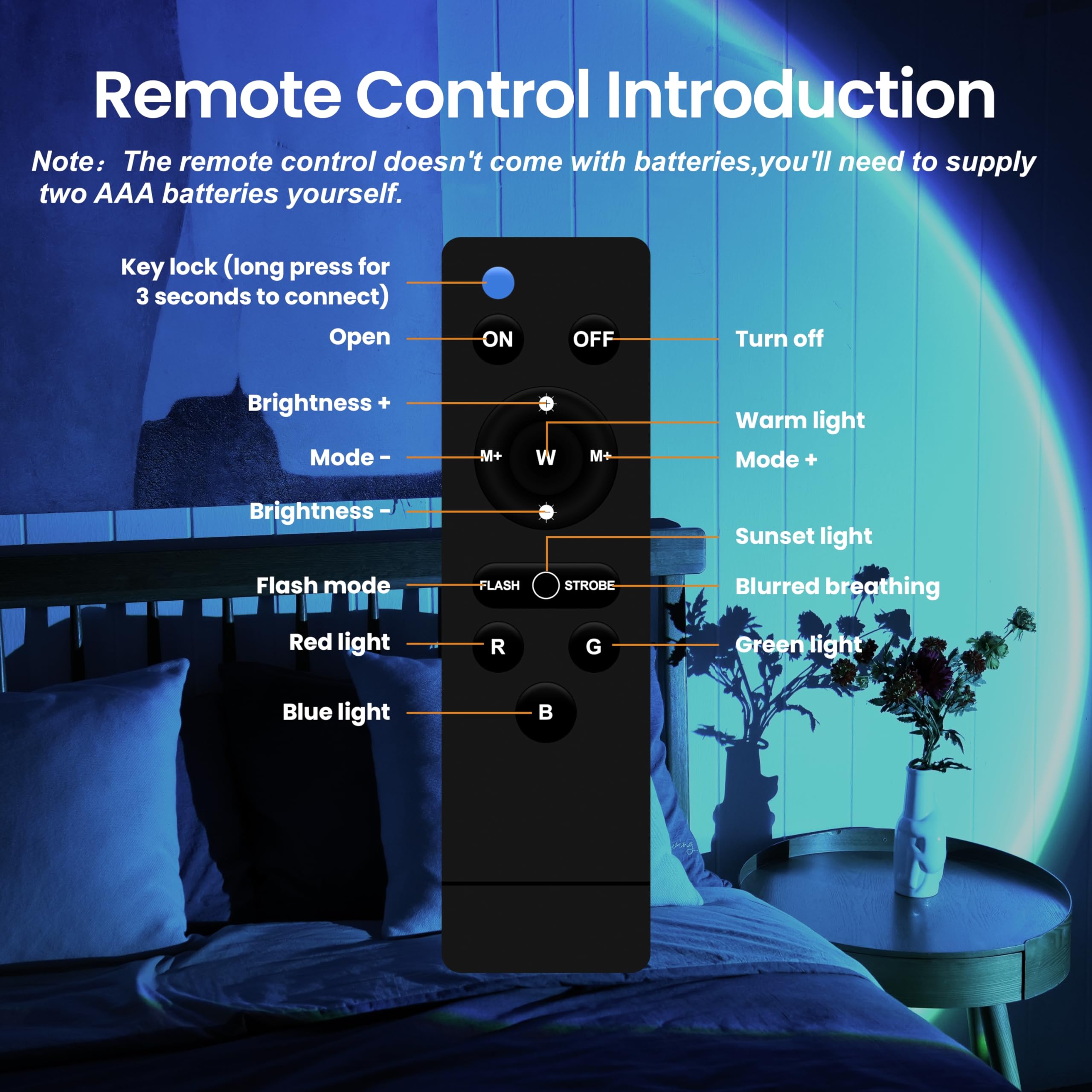 Sunset projection night light with app and remote control, 360 degree