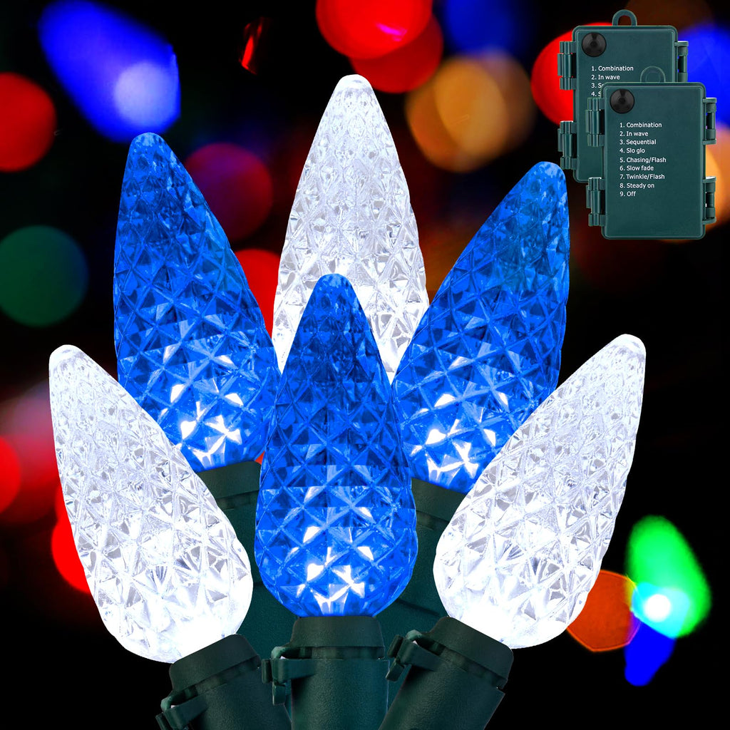 2-pack blue & white strawberry C6 string lights with timer, 8 modes